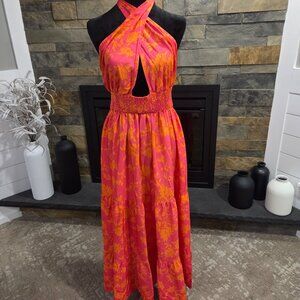 Miss Sparkling Coral flower long sun dress size small